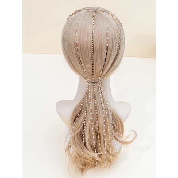 Mile High Clozet Accessories - Faux Pearl & Chain Tassel Decor Headband